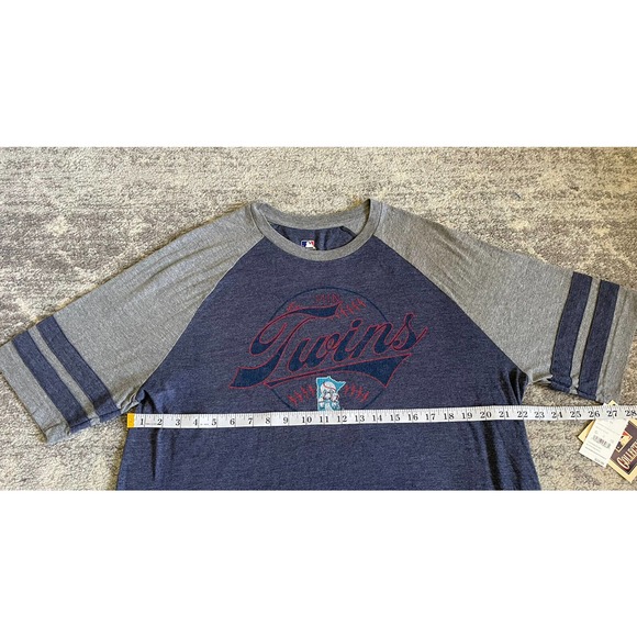 MLB Mens XL Shirt Twins Short Sleeve Blue Gray Stripe Baseball NWT O3 - Picture 4 of 9